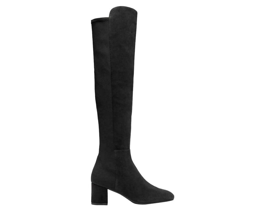 Женские замшевые сапоги до колена Stuart Weitzman на эластичном каблуке сзади, черный — фото 2