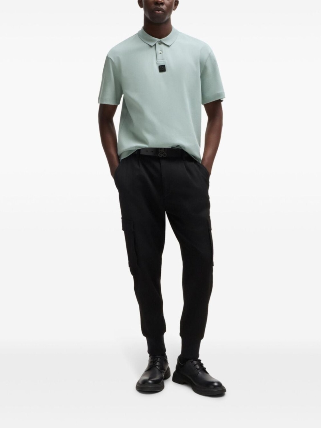 

HUGO хлопковая рубашка-поло с нашивкой-логотипом, серый