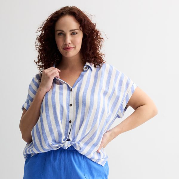 

Рубашка для кемпинга больших размеров Sonoma Goods For Life, цвет sea blue stripe