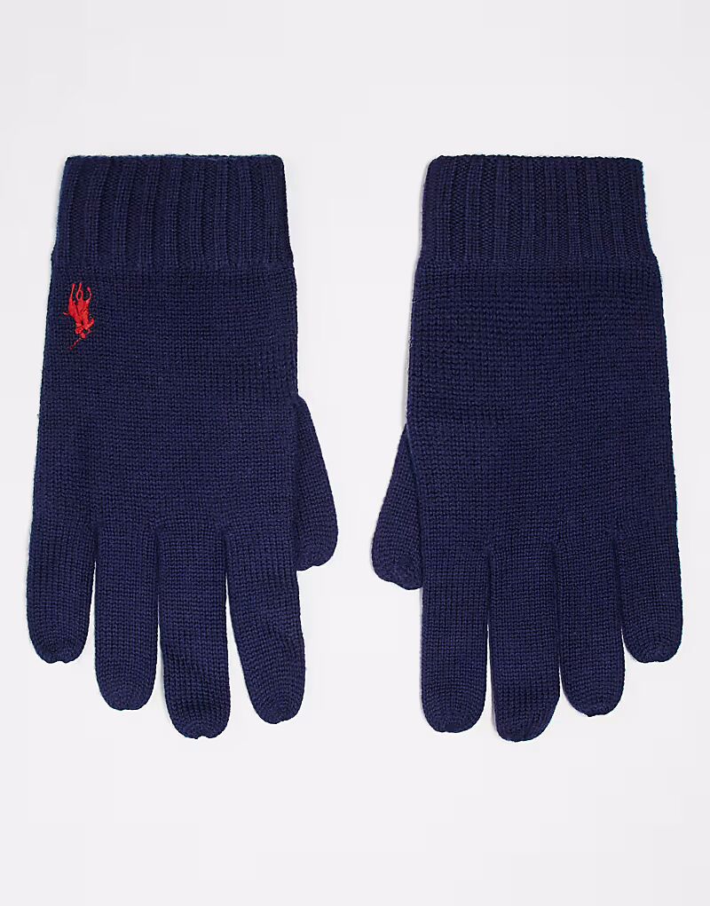 

Перчатки с логотипом Polo Ralph Lauren из мериносовой шерсти, темно-синего цвета
