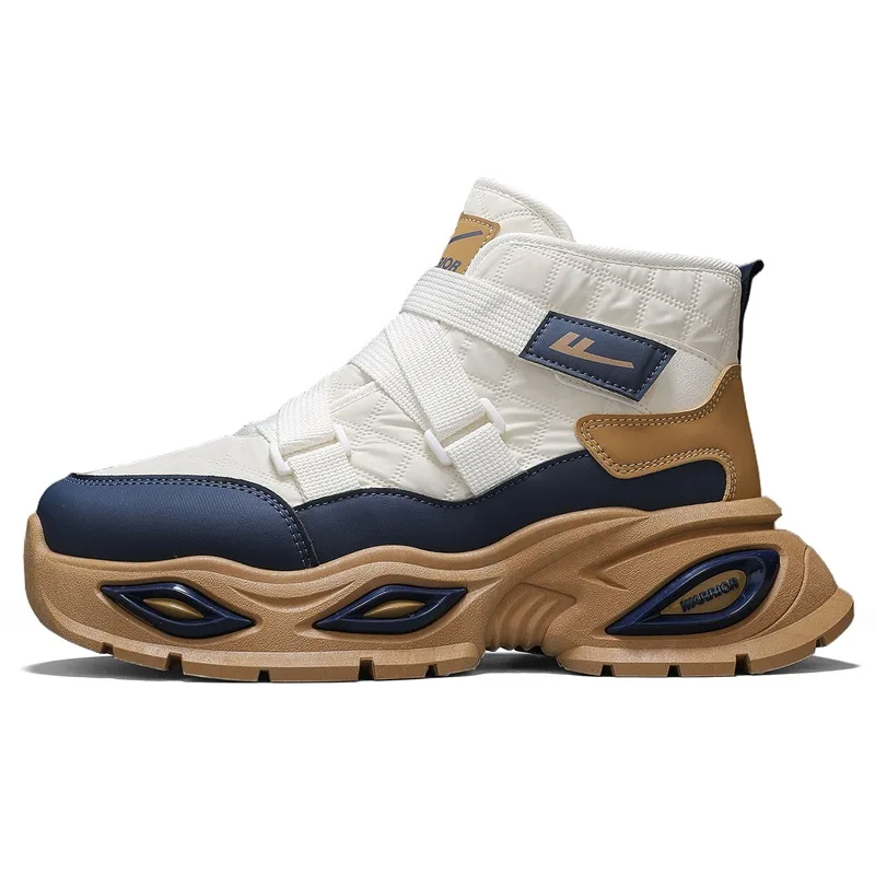Утепленные водонепроницаемые высокие кроссовки для мужчин с амортизацией и защитой от истирания WARRIOR, белый коричневый