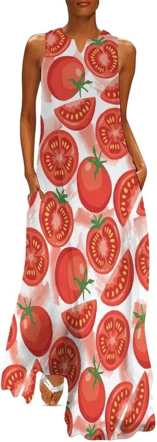 Платье Cute Tomatos Женские платья Длина до щиколотки Комбинация Летнее платье Рабочее платье V-образный вырез Макси-юбка Праздничное — фото 3