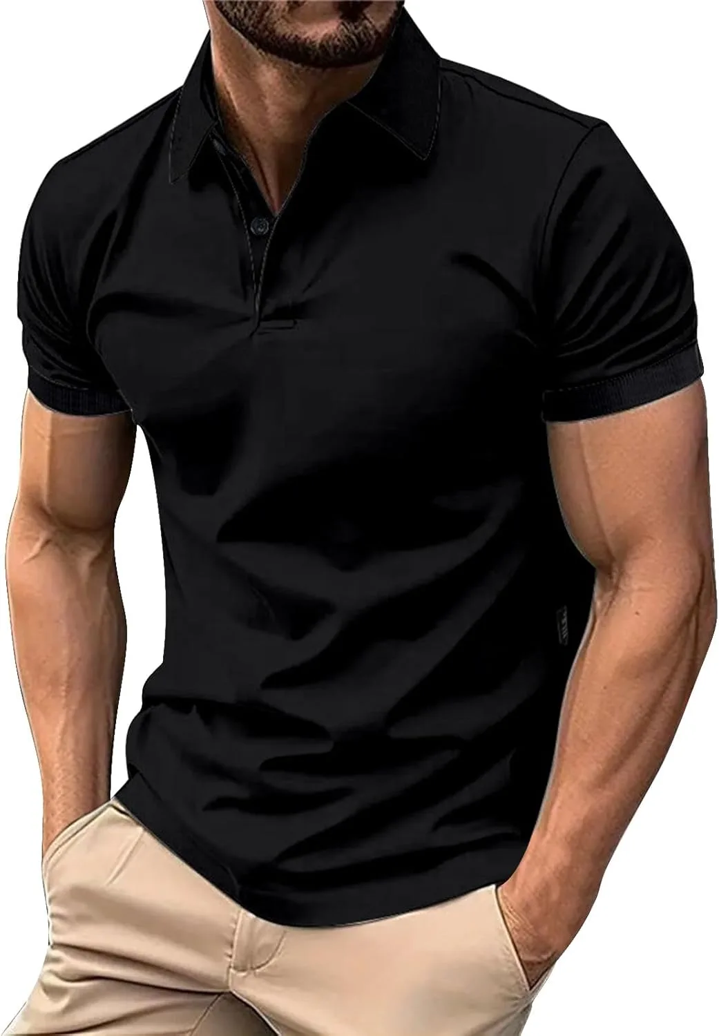 

Мужская поло с коротким рукавом Slim Fit Colorblock для гольфа и офиса xoxingysm
