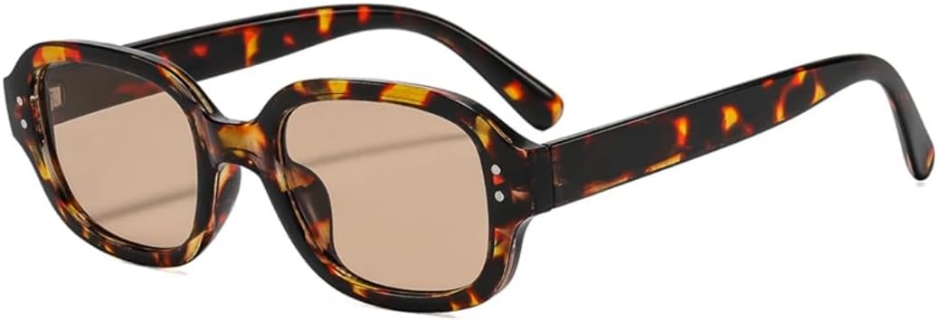 

Винтажные квадратные солнцезащитные очки с заклепками для женщин, модные очки конфетных цветов, защита от УФ-излучения UV400 для мужчин, прозрачная оправа TVTBBVV, Leopard Champagne