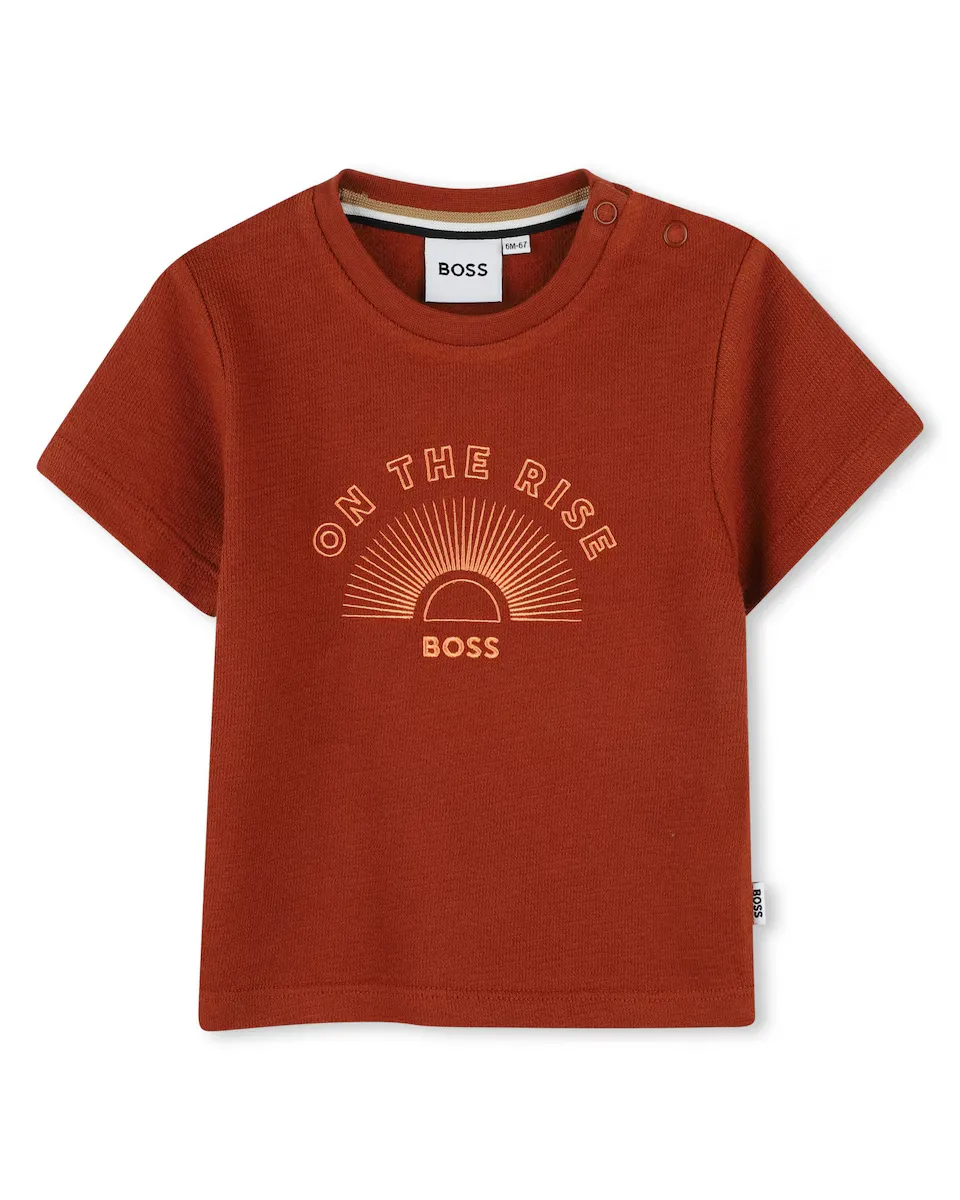 

Футболка для мальчика из коричневого хлопка BOSS Kidswear, цвет Marrón claro