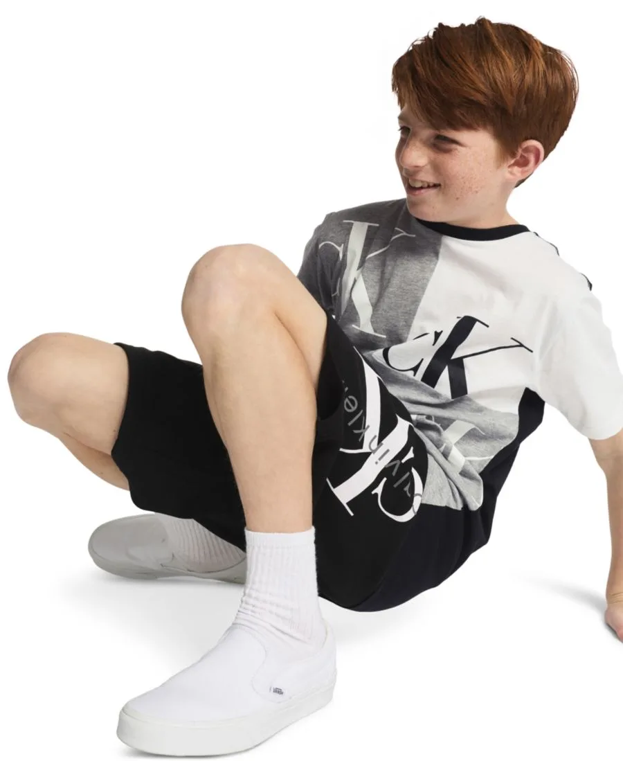 Детские шорты CK Graphic Knit Pull-On Shorts (размер 8-20) из трикотажа с графическим принтом Calvin Klein, черный — фото 3