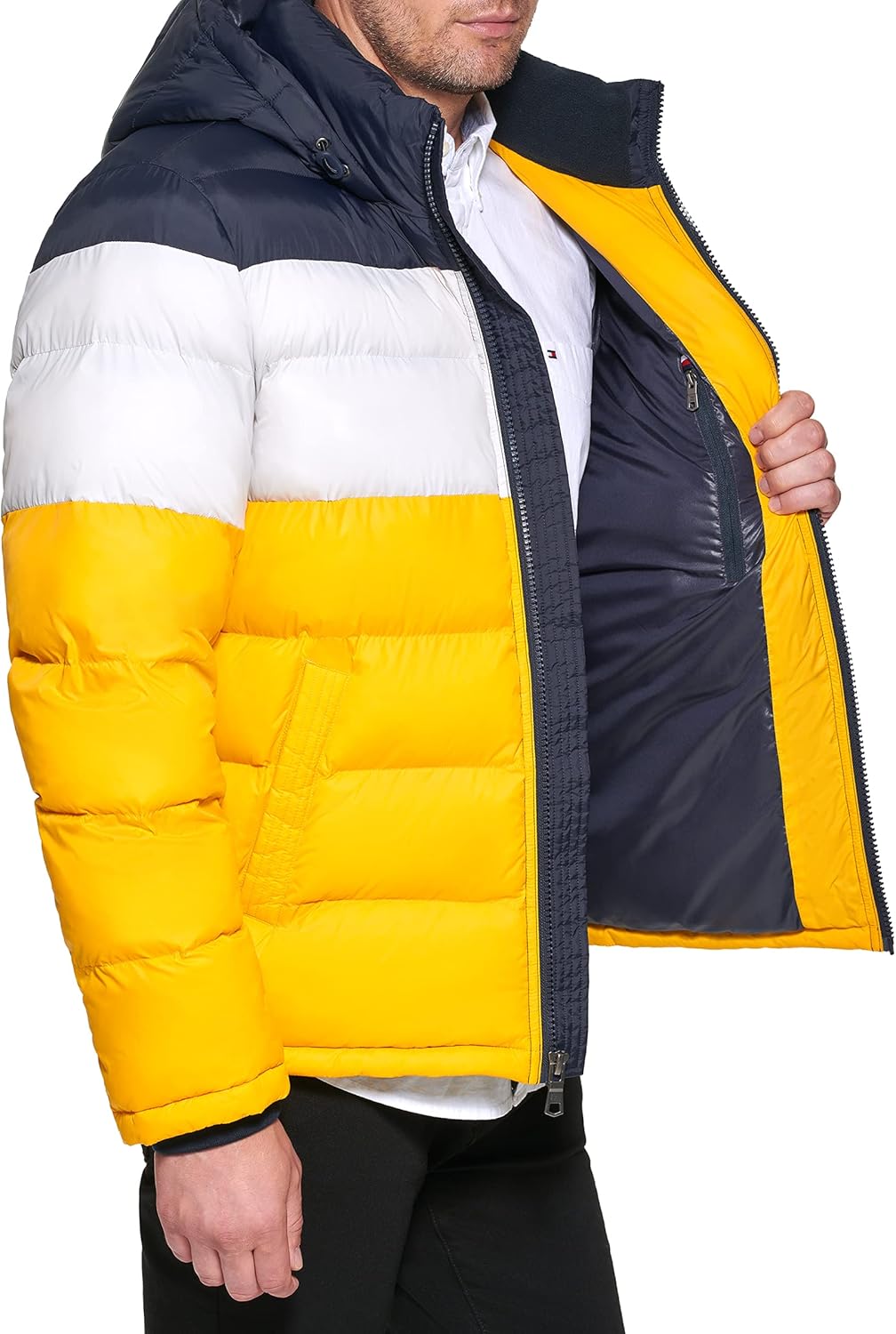 Мужская куртка-пуховик Tommy Hilfiger с капюшоном (стандартная и для больших и высоких), Midnight/Ice/Yellow — фото 3