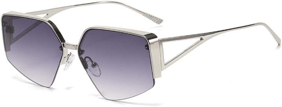 

Солнцезащитные очки в полуободковой оправе для женщин, модный тренд, многоугольная оправа, большие солнцезащитные очки, солнцезащитные очки TYUVIVO, Silver Gradient Grey