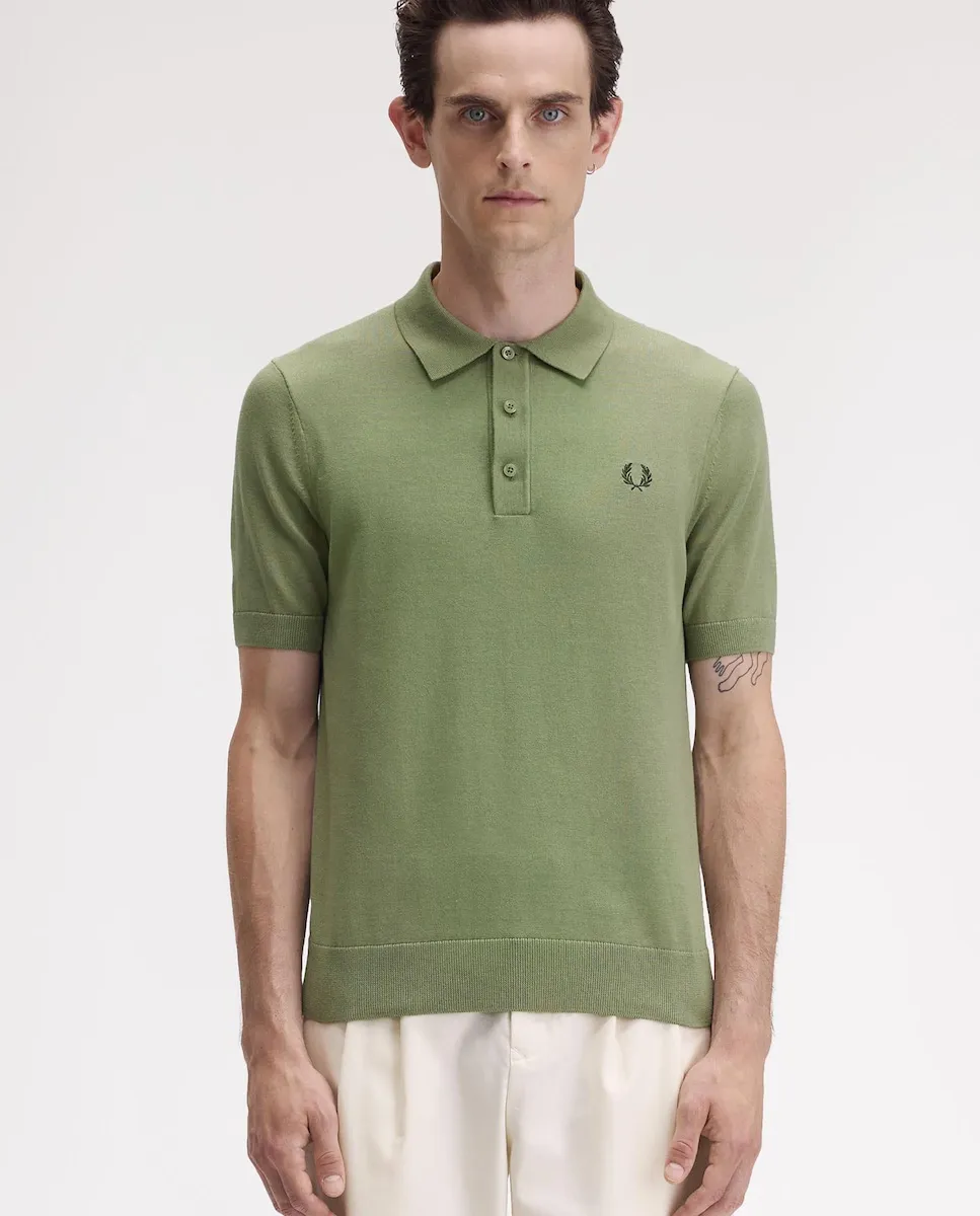 

Мужская вязаная рубашка с лавровым узором Fred Perry, хаки