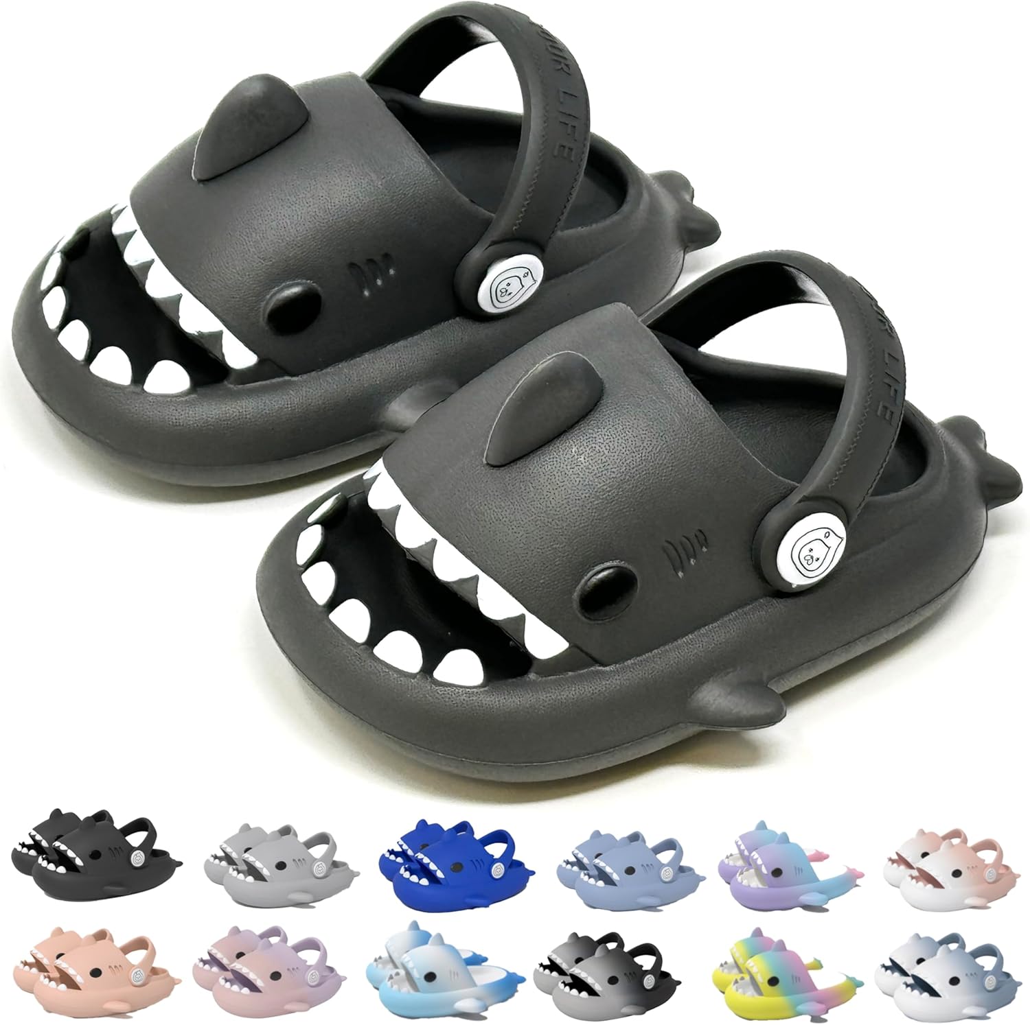 

Сланцы allgala Shark с задником, противоскользящие, с открытым носком, для мальчиков и девочек, для дома и улицы, удобные, с мягкой толстой подошвой, милым мультяшным дизайном, пляжные и для бассейна, темно-серый