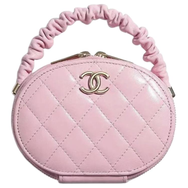 

CHANEL Круглая косметичка из овчины женская розовая