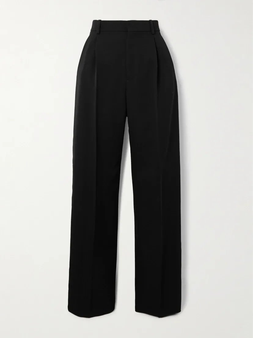 Прямые брюки из шерсти grain de poudre со складками SAINT LAURENT, черный