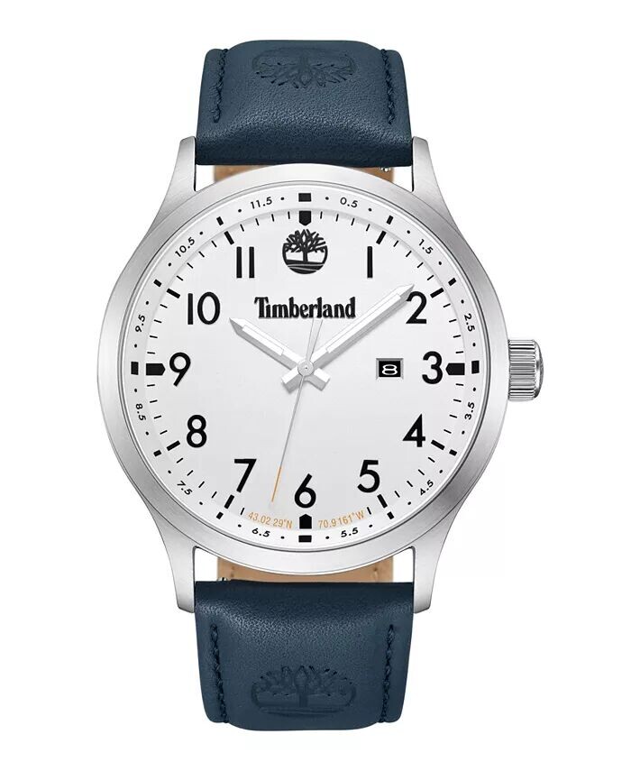 

Мужские кварцевые часы Trumbull темно-синие из натуральной кожи 45 мм Timberland