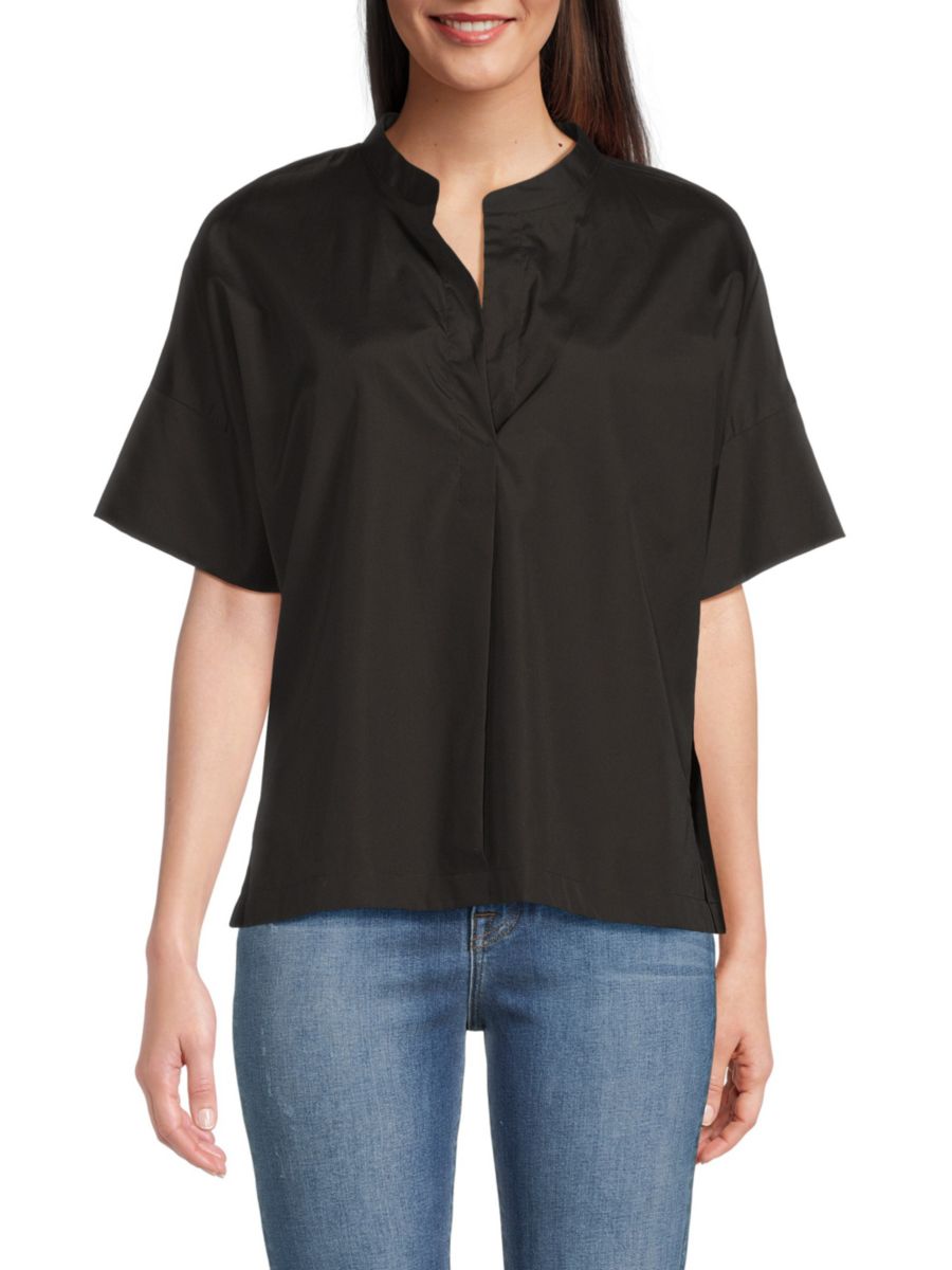 

Хлопковый топ с короткими рукавами Vince, черный