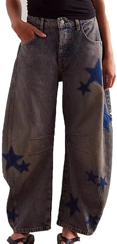 Брюки-джинсы Barrel Jeans Women с принтом Star Printed