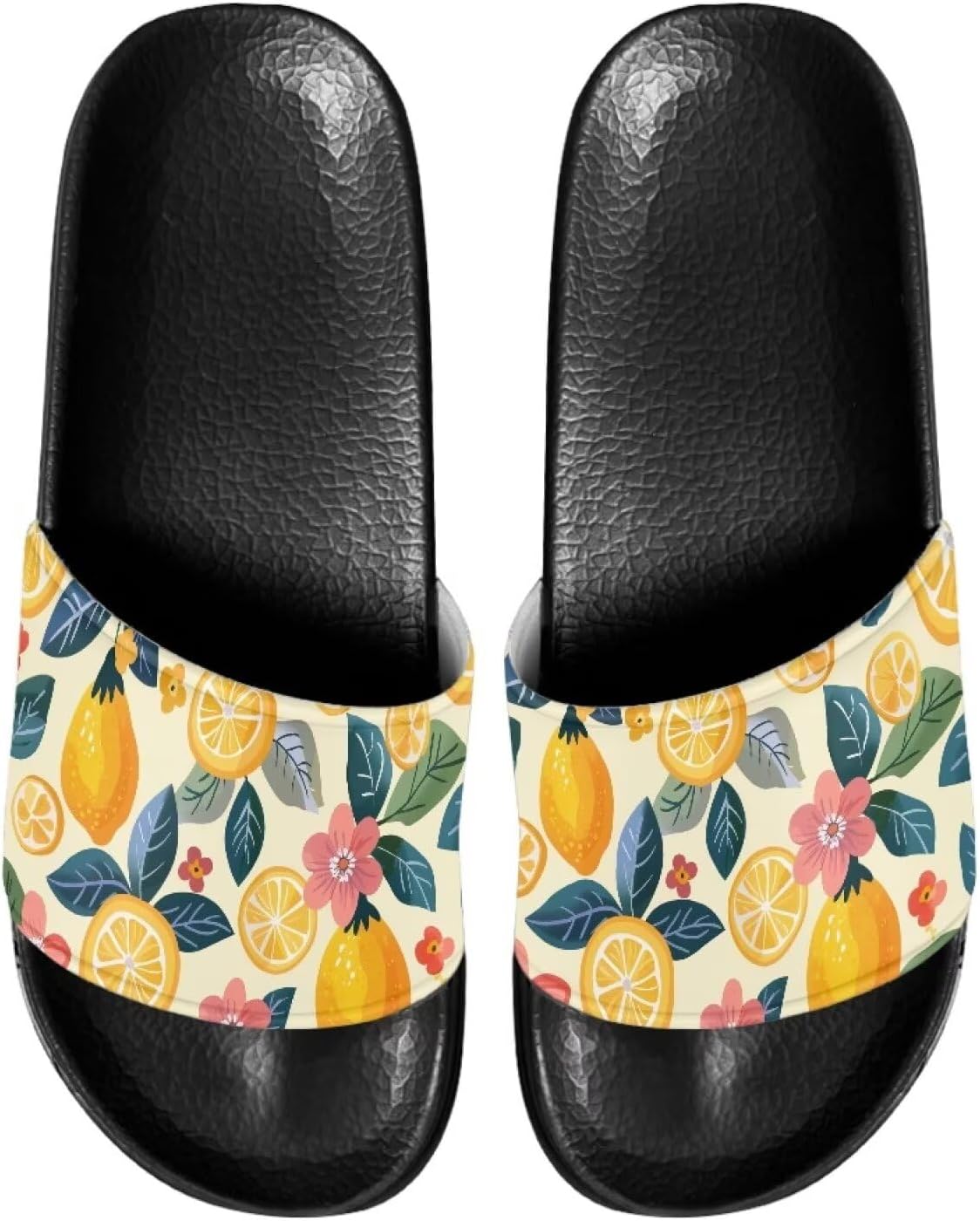 

Повседневные нескользящие шлепанцы для женщин и мужчин, с открытым носком, домашней подошвой, легкие плоские тапочки для ванной и пляжа Annejudy, Lemon Floral