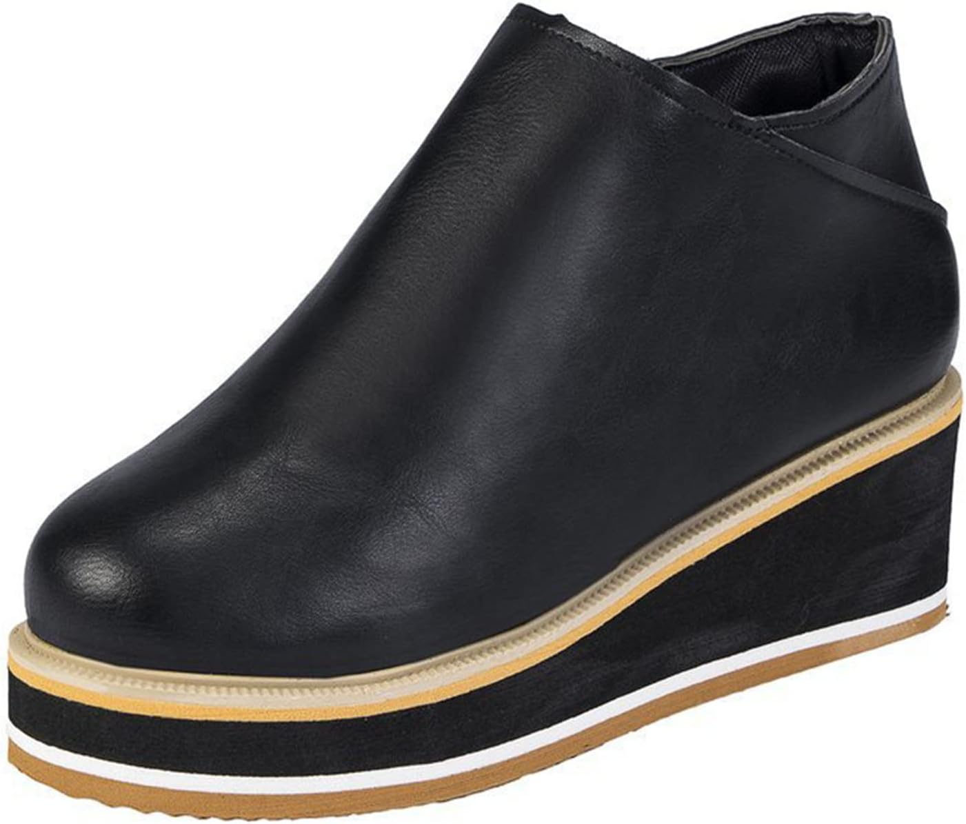 

Ботильоны на каблуке Oiangi Wedge для женщин, платформенные, винтажные, с круглым носком, закрытые, с боковой молнией, на высоком каблуке, однотонные, повседневные, удобные женские туфли, черный