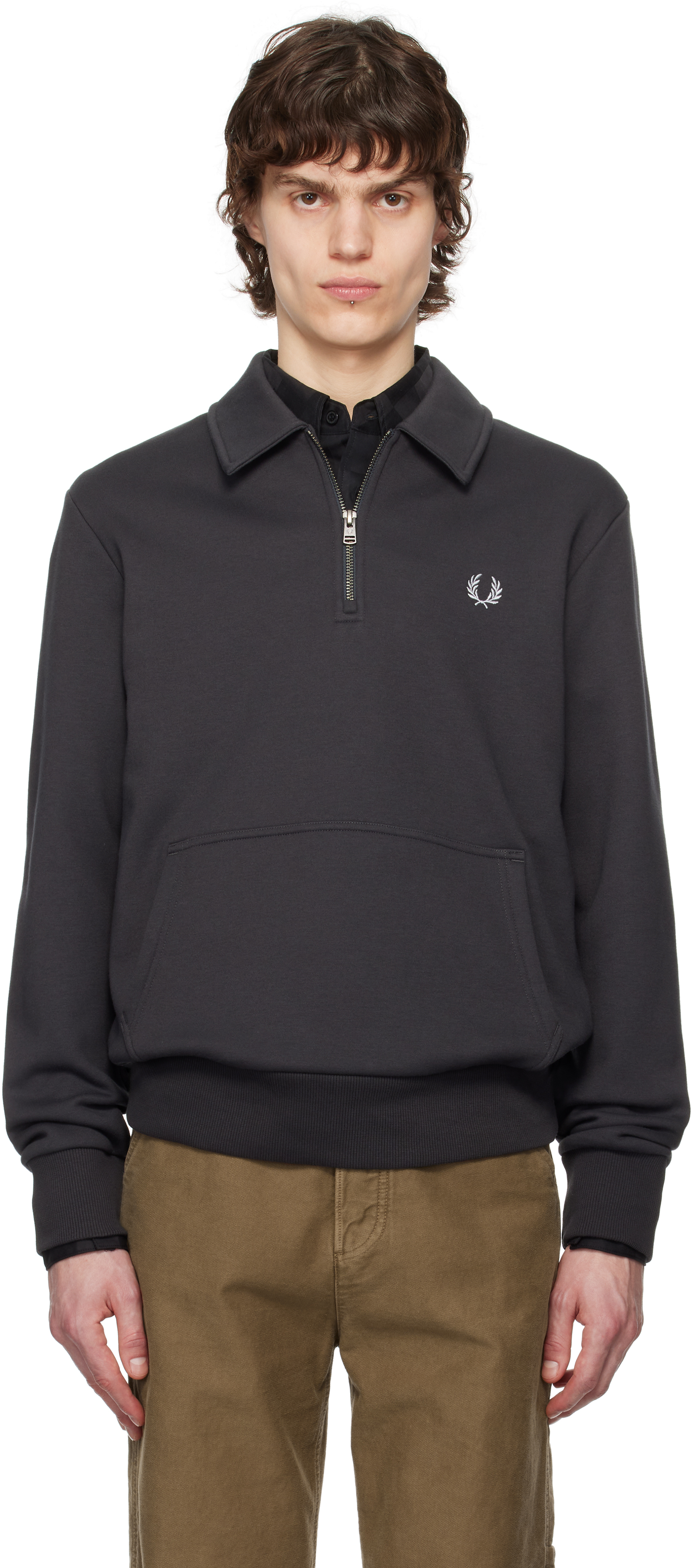 

Серая флисовая толстовка с застежкой-молнией на спине Fred Perry