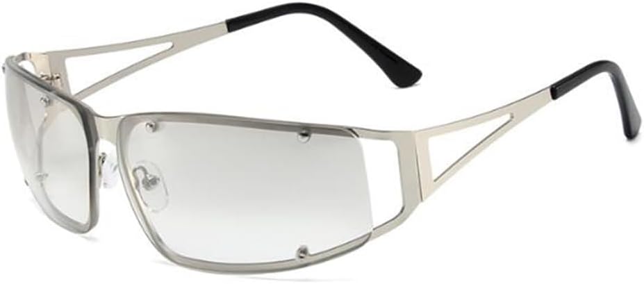 

Металлические полые безрамочные солнцезащитные очки Y2K для женщин, солнцезащитные очки-щитки без оправы, прямоугольные солнцезащитные очки Weloveushop, Silver Frame Progressive Mercury