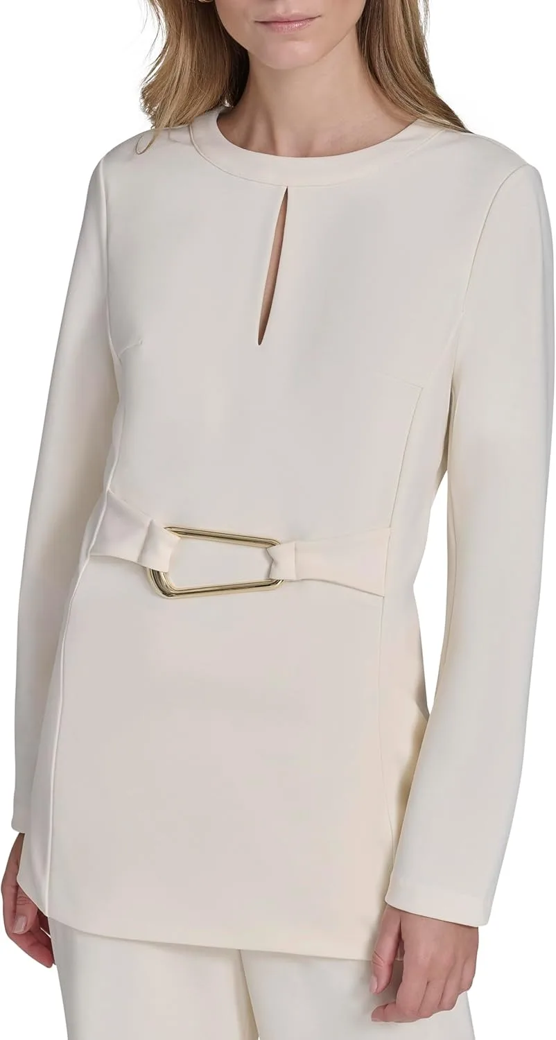 

Женский топ с длинными рукавами и поясом Halston