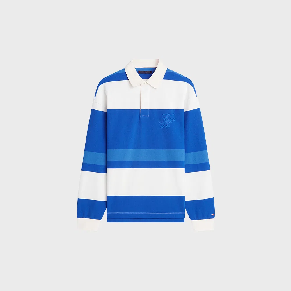 Мужская полосатая футболка регби свободного кроя синяя от Tommy Hilfiger — фото 3