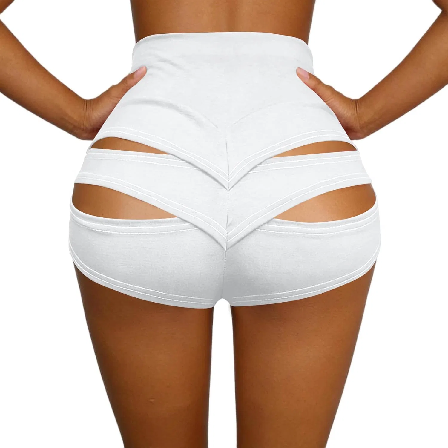 Шорты для йоги с вырезами, High Waisted, Generic, белый — фото 2