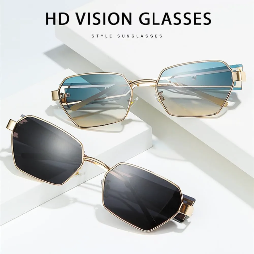 

Модные металлические квадратные женские солнцезащитные очки, роскошные солнцезащитные очки в крупной оправе с многоугольными линзами, из сплава generic, Gray Blue