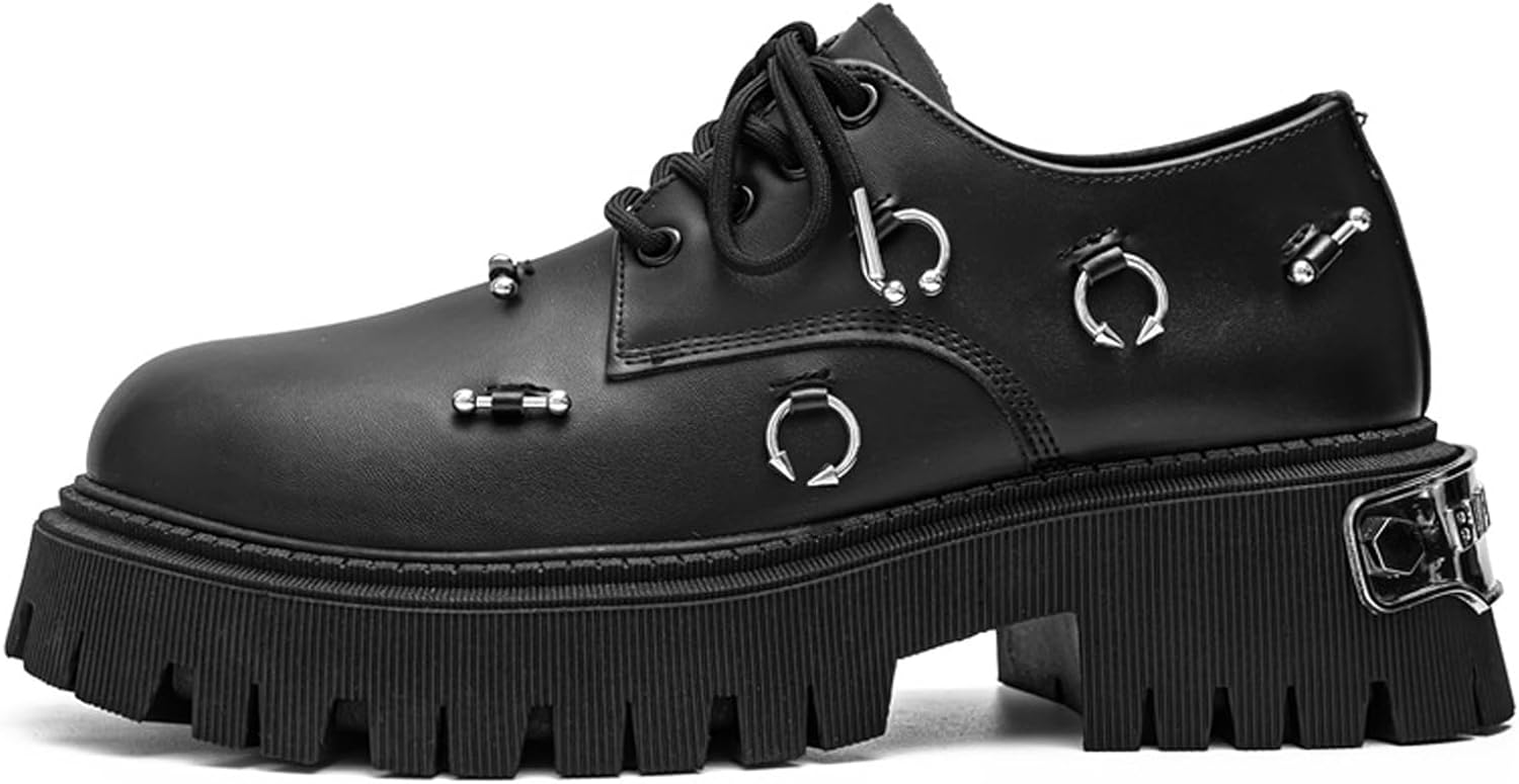 

Мужские кожаные оксфорды на платформе, модные с круглым носком, шнуровкой и массивным каблуком с рифленой подошвой, повседневные ретро-кожаные туфли, противоскользящие деловые оксфорды Ghibhna, черный