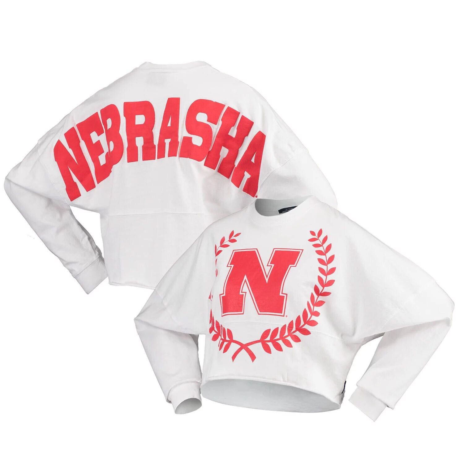 

Белая женская укороченная футболка с длинными рукавами Nebraska Huskers Laurels, Белый, Белая женская укороченная футболка с длинными рукавами Nebraska Huskers Laurels