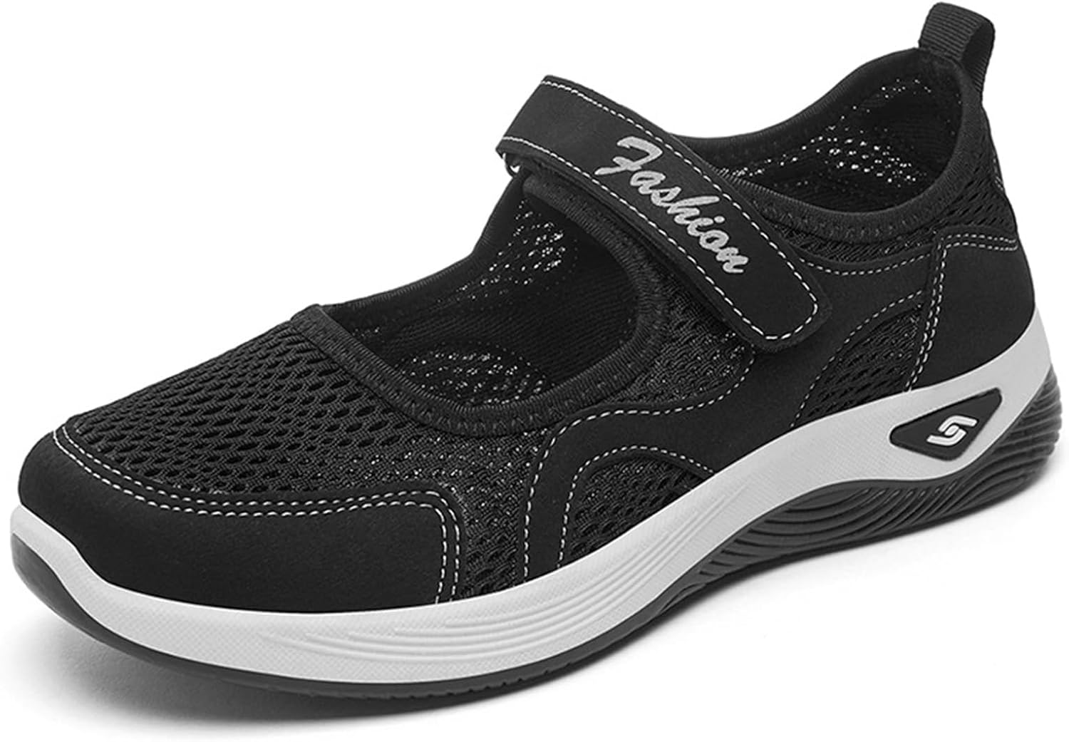 

Женские прогулочные кроссовки Kubbon, легкие дышащие кроссовки на плоской подошве в стиле Mary Jane, с застежкой-липучкой, удобные, с поддержкой свода стопы, сетчатые кроссовки на slip-on, черный