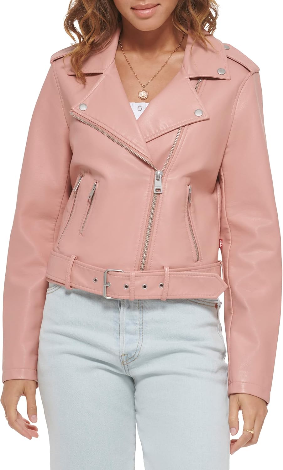 

Levi's Женская куртка-косуха из искусственной кожи с поясом, Cameo Pink