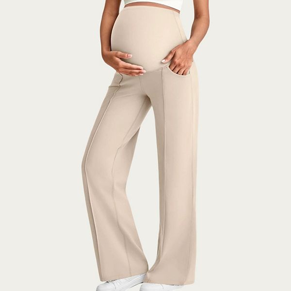 

Женские мягкие эластичные брюки для беременных с полной панелью на животе и декоративным швом спереди Anna-Kaci, Light Beige