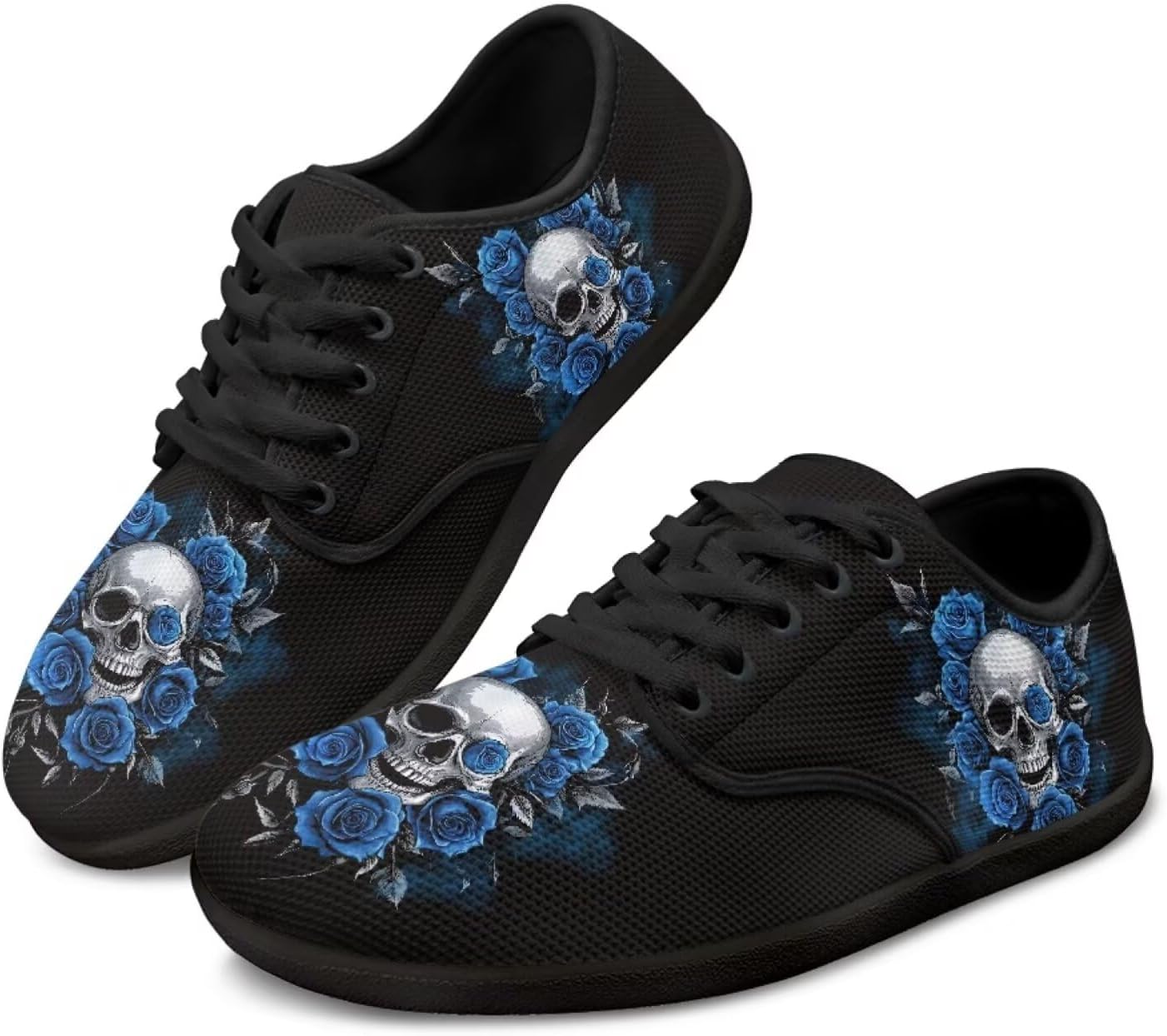 

Кроссовки Binienty для женщин и мужчин с широким носком, легкие, на шнуровке, Skull Blue Rose
