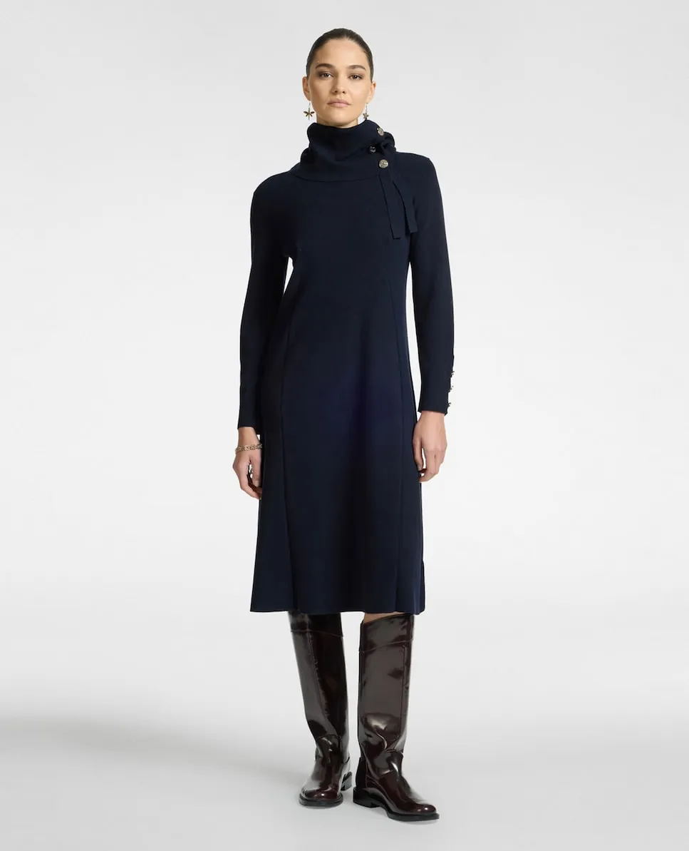 

Вязаное платье с отстегивающимся воротником Elena Miró, темно-синий