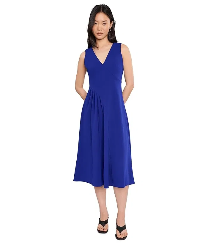 Платье миди с V-образным вырезом Scuba Crepe V-Neck Asym Pleat Midi Calvin Klein, Meadow — фото 2