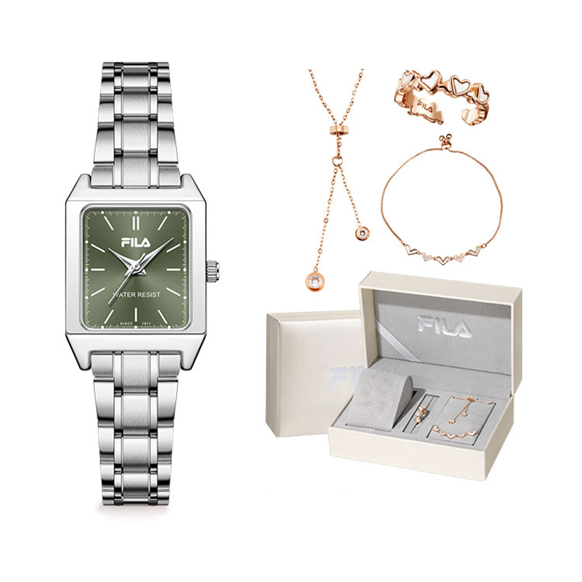 

FILA Часы Wrist Watch Quartz Movement Steel Strap Silver Dial Women's Watch A Heartfelt Romantic Box, Emerald Green Watch Dial Champagne Box 6578-102