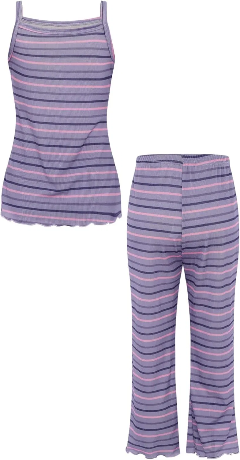 Детский спортивный костюм полосатый YiZYiF, топ и брюки клеш, Purple — фото 2