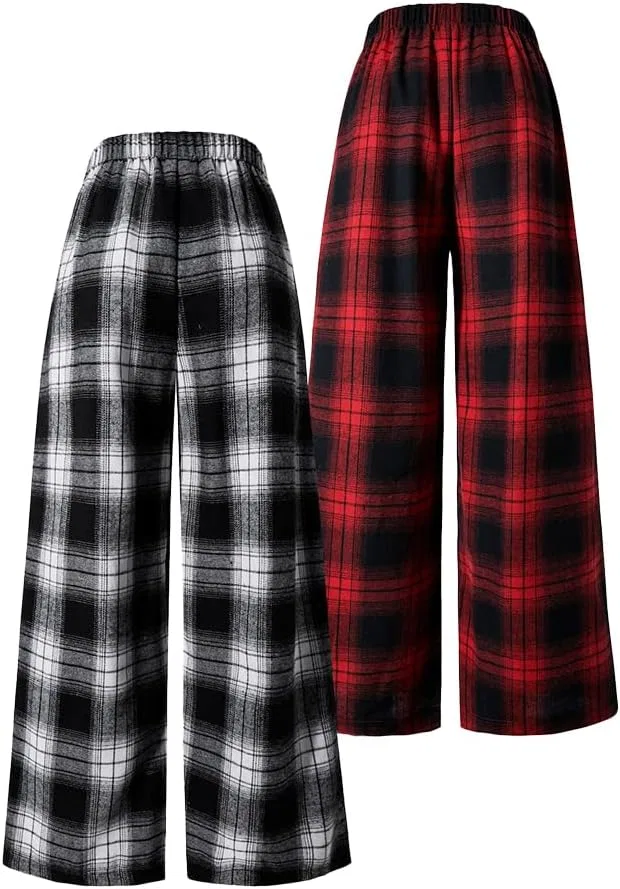 Nivne Tco 2pcs Tween Girls Pants Set Fashion Check Pattern Baggy Elastic Waist Wide Leg Plaid Plait Sweatants, черный+красный — фото 2