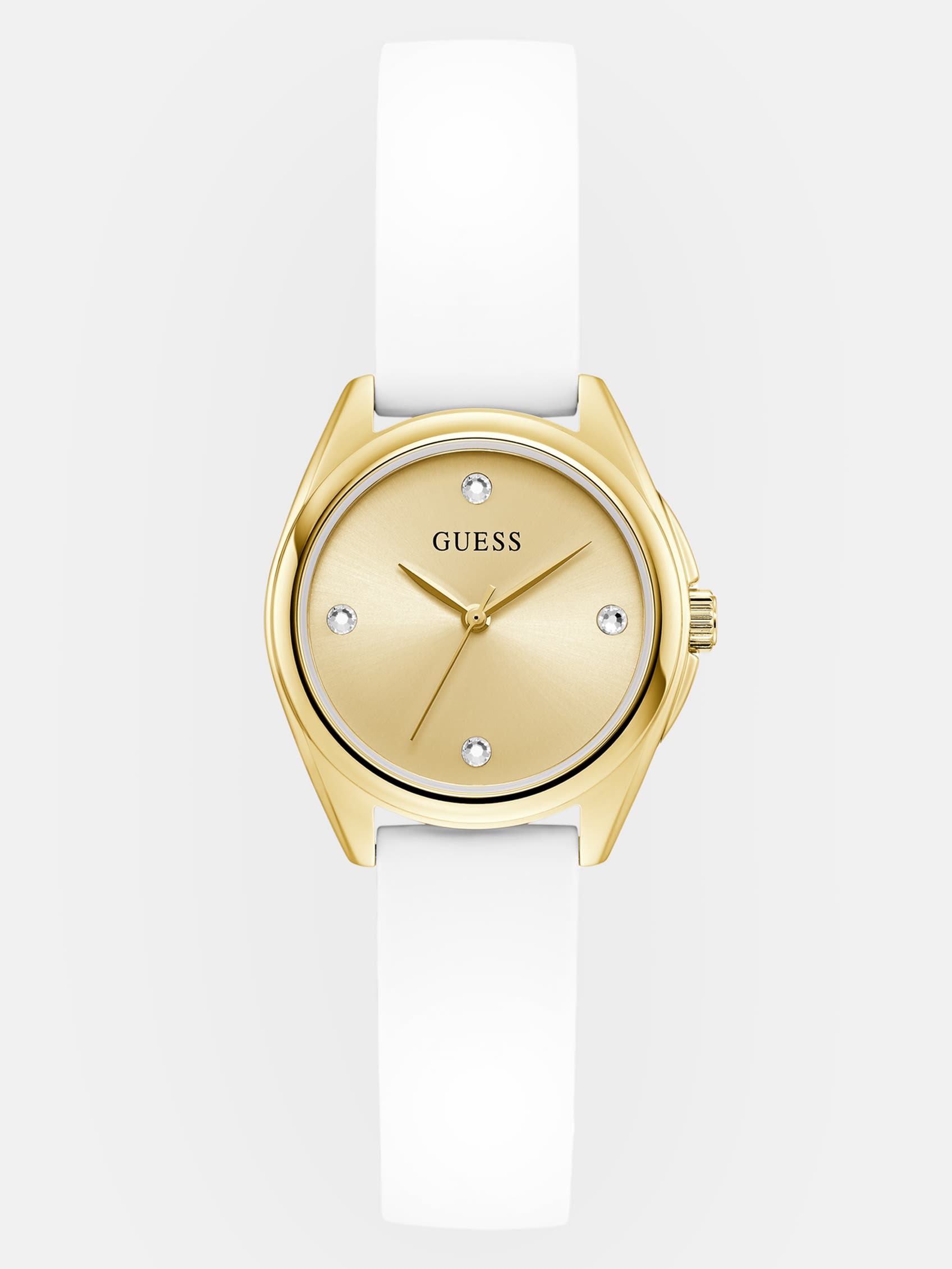 

Аналоговые часы с золотистым стеклом и белым силиконовым ремешком Guess Factory, белый/золотой