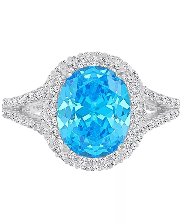 

Кольцо с овальным ореолом из розового и белого кубического циркония, разделенное на две части, из стерлингового серебра (также доступно в синем цвете) Macy'S, blue