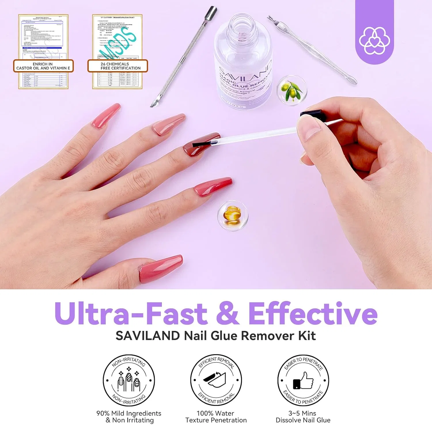 Набор для снятия клея для ногтей от SAVILAND Saviland, 50 Ml Remover — фото 2