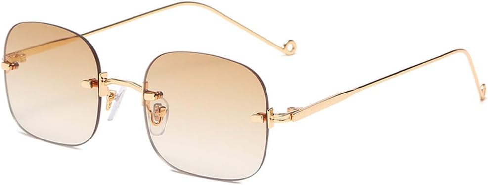 

Квадратные солнцезащитные очки без оправы для женщин, винтажные солнцезащитные очки в стиле ретро, ​​маленькая оправа, женские очки с градиентной защитой UV400 MTZJH, Brown