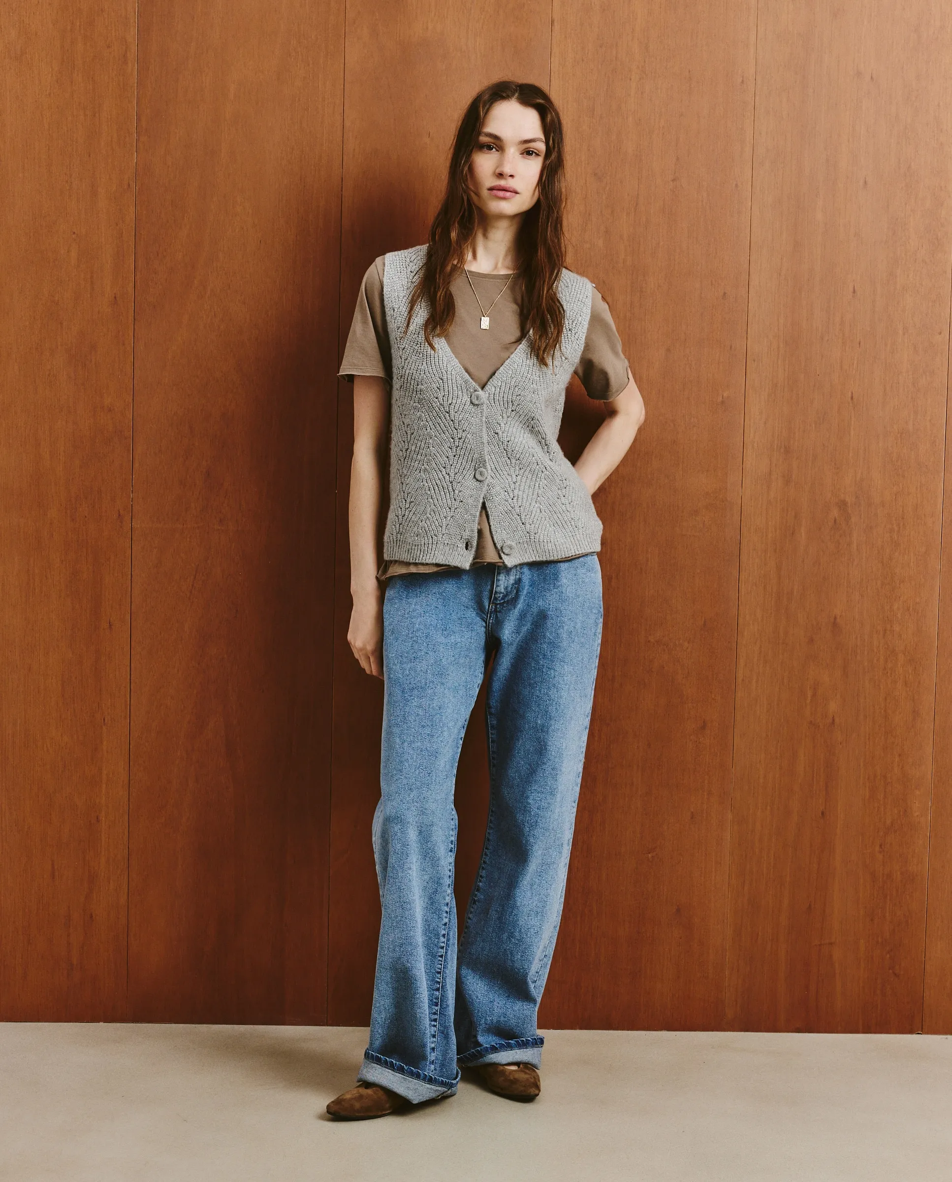 

Женский фантазийный вязаный жилет Southern Cotton, светло-серый