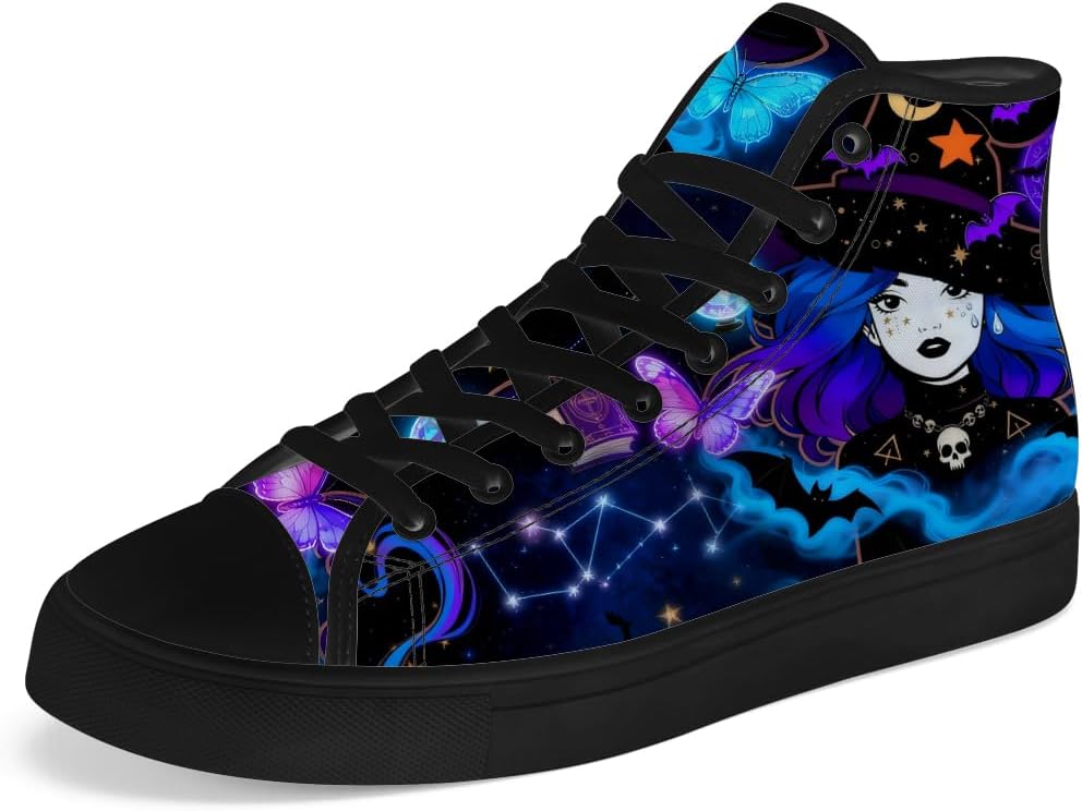 

Кеды Chebing для мужчин и женщин, ведьмовские высокие кеды из холста, с шнуровкой, повседневная обувь для Хэллоуина, синий