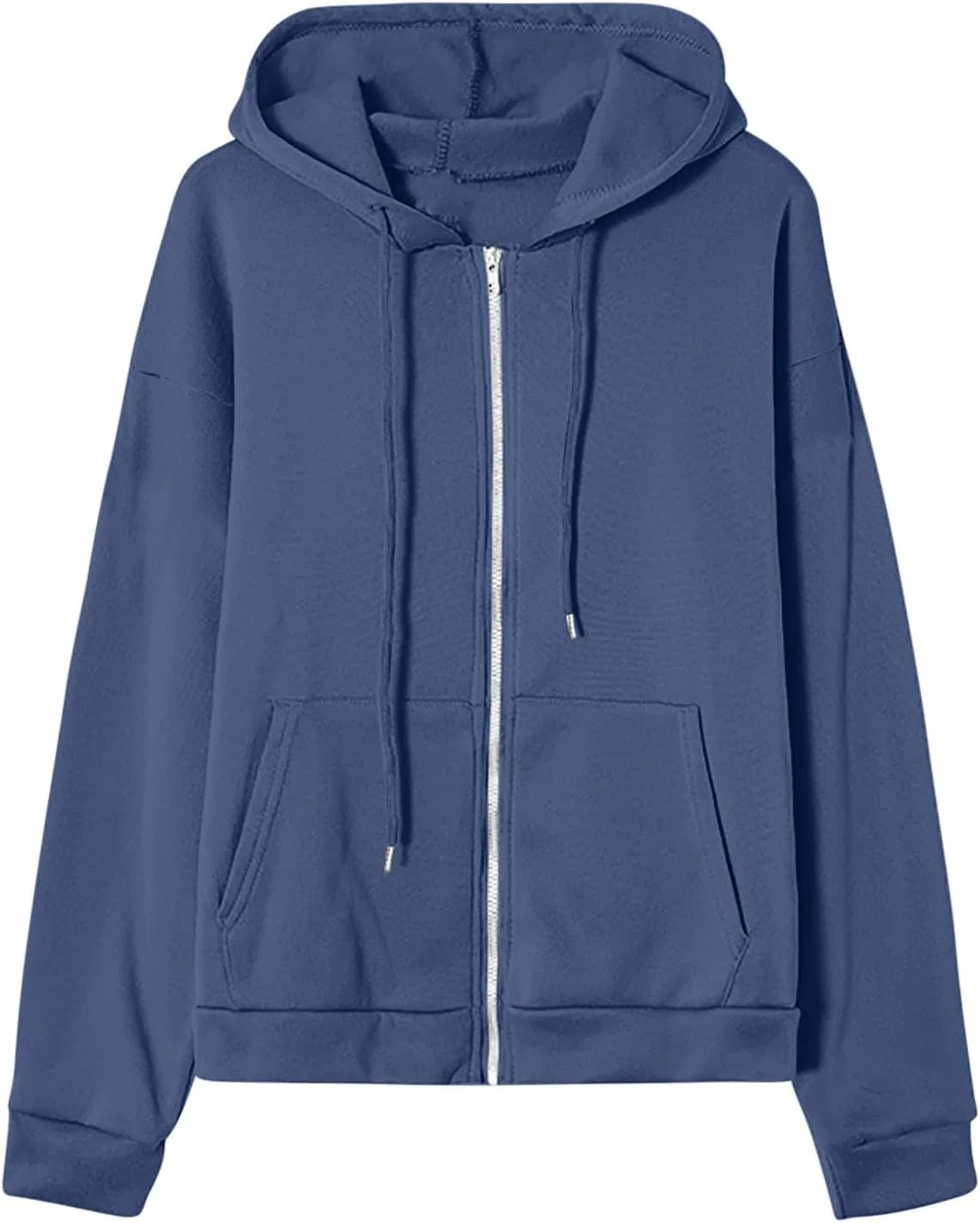 Женские худи и толстовки Generic Hoodies 2024: повседневная рубашка с длинным рукавом на молнии, флисовая куртка-худи, пальто, осенняя одежда с карманами, 01-темно-синий — фото 4