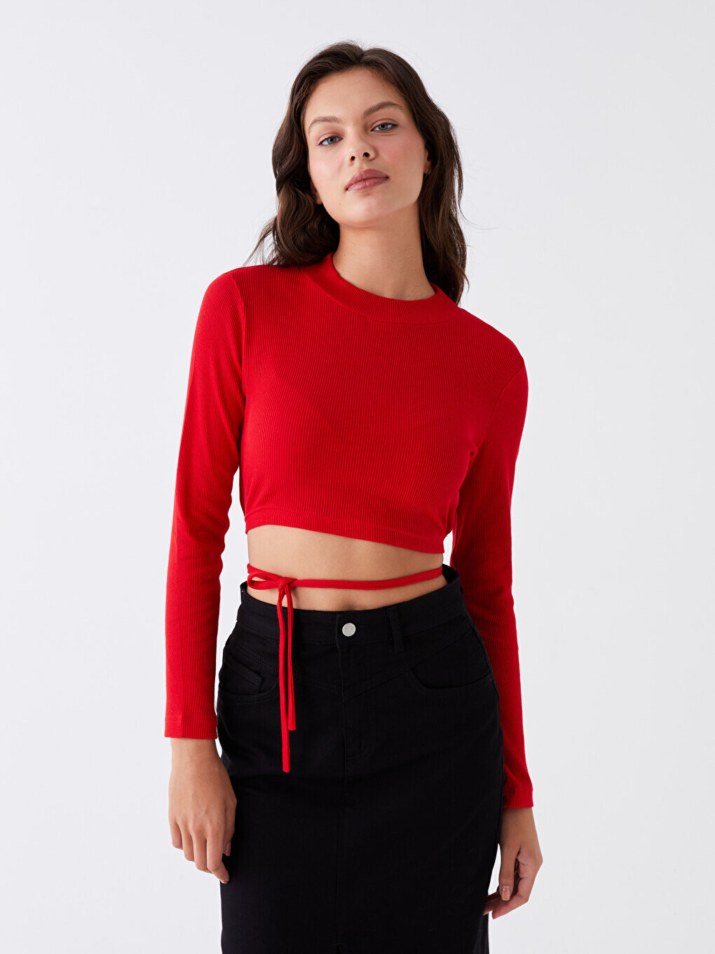 

Женская укороченная рубашка с круглым вырезом CALİMERA MODA, красный