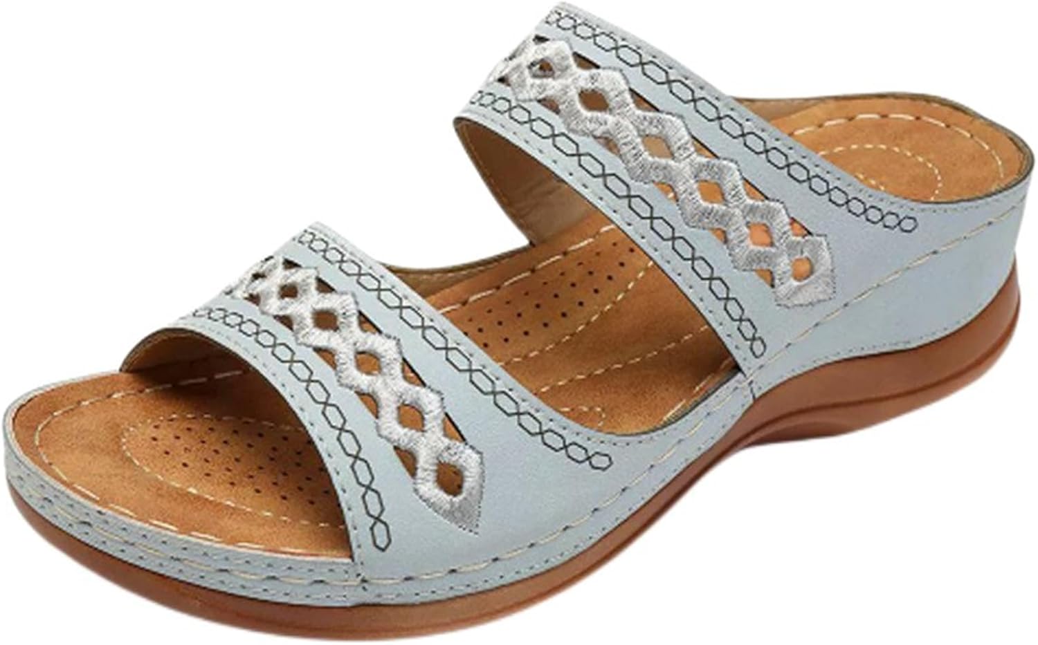

Босоножки на танкетке для женщин, нарядные вышитые ортопедические сандалии, летние повседневные женские слипоны на платформе с открытым носком, двухремешковые дышащие прогулочные тапочки Generic, небесно-голубой