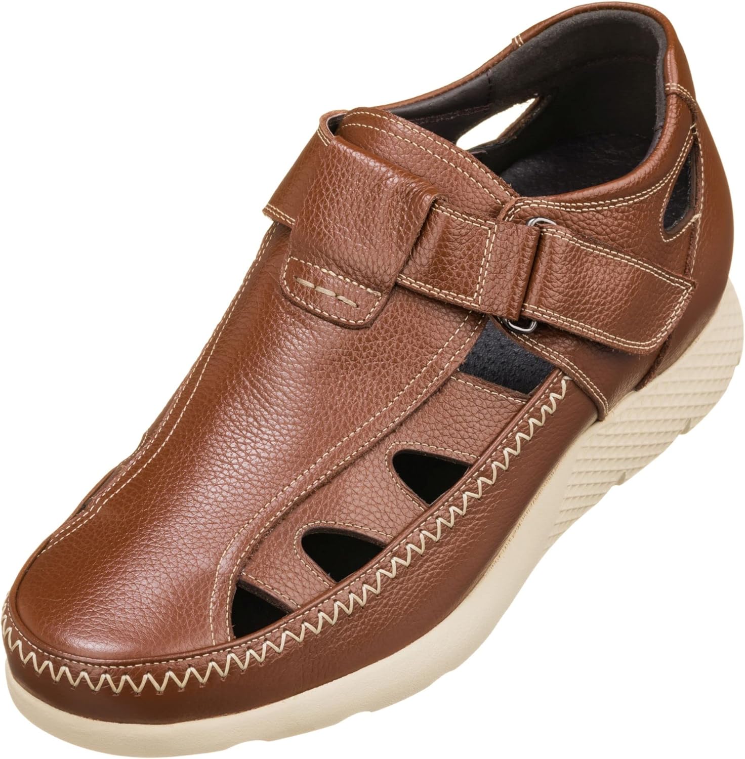 

Мужские невидимые увеличивающие рост туфли CALTO - коричневые, премиальная кожа, легкие сандалии-рыбацкого типа - рост 7 см - K2133 - размер 8 D(M) US