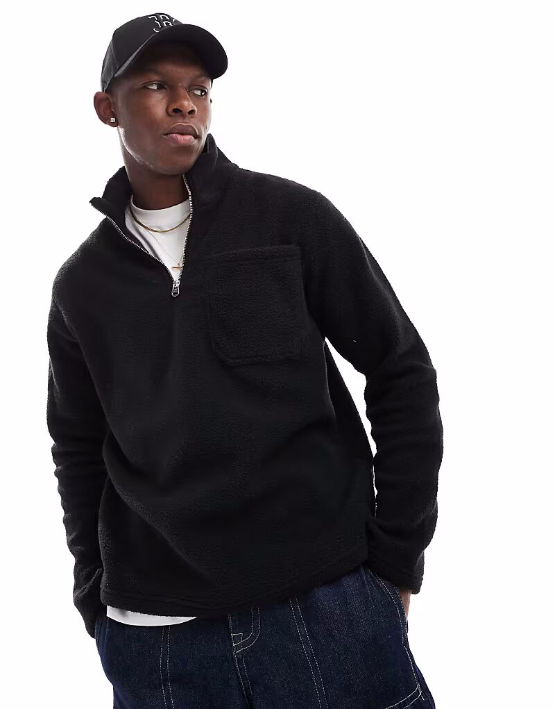 

Флисовая кофта Jack & Jones с застежкой-молнией на четверть оборота, черного цвета