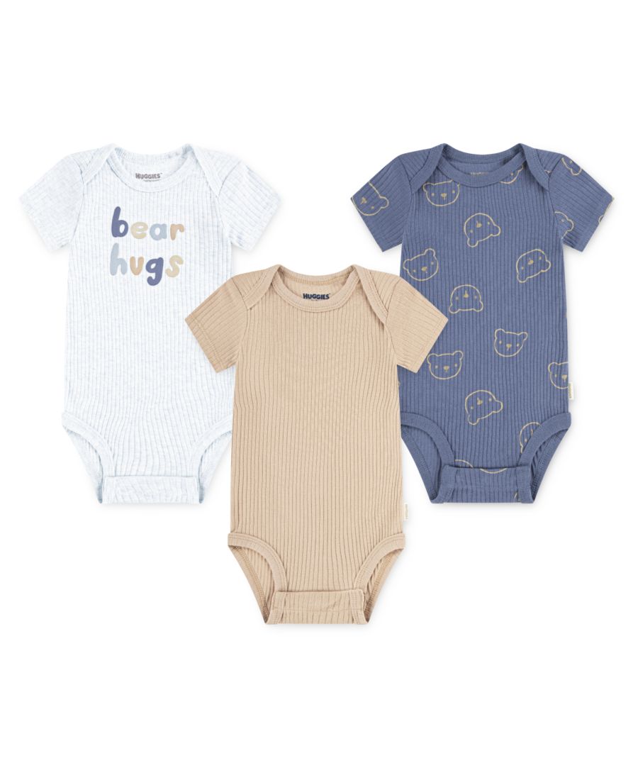 Комплект из 3 боди с короткими рукавами для мальчиков Huggies, White/Blue/Beige — фото 2